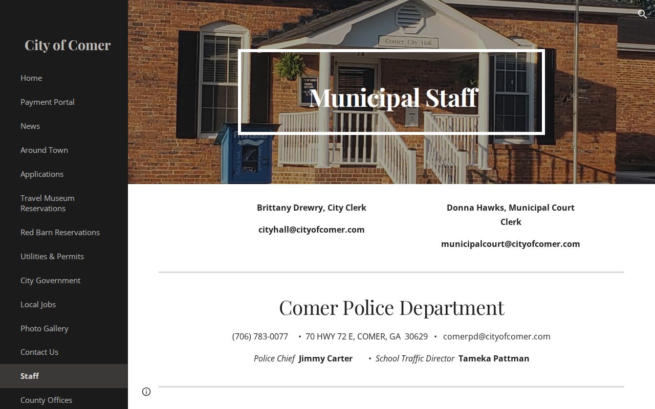 Comer Police Department staff and local records contact in Madison County Georgia